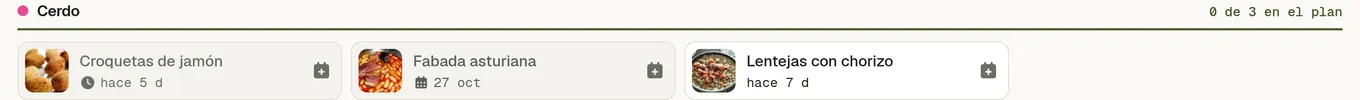 Tres marcas: risotto de setas con nunca, chili de ternera con hace 9 d, y chuletas de cerdo con hace 6 d y un relojito